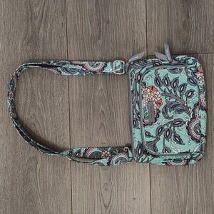 Vera Bradley Teal and Gray Fan Flowers Crossbody Bag